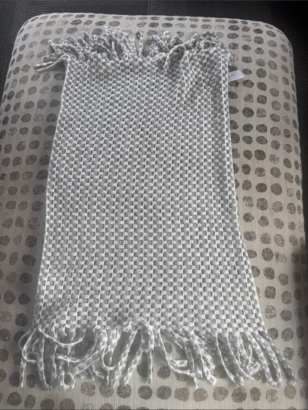 Girly Knit Fringe Scarf infinity Light Gray and white
